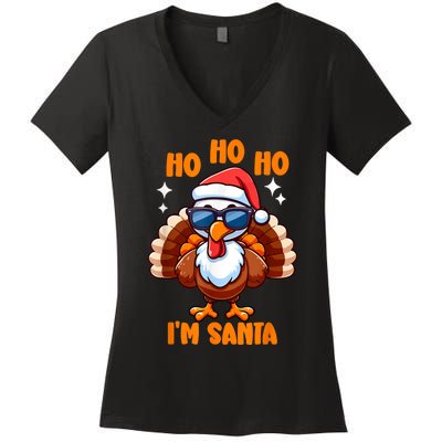 Thanksgiving Turkey Funny Fake Santa Thanksgiving Turkey Day Women's V-Neck T-Shirt