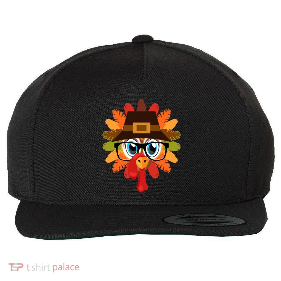 Thanksgiving Turkey Face Pilgrims Hat Glasses Tail Feathers Gift Wool Snapback Cap