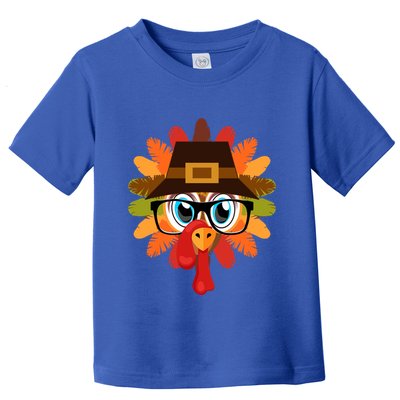 Thanksgiving Turkey Face Pilgrims Hat Glasses Tail Feathers Gift Toddler T-Shirt