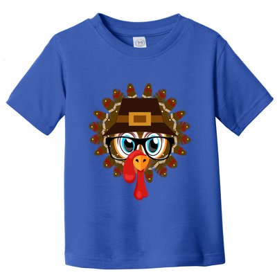Thanksgiving Turkey Face Pilgrims Hat Glasses Tail Feathers Gift Toddler T-Shirt