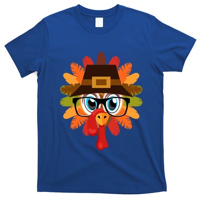 Thanksgiving Turkey Face Pilgrims Hat Glasses Tail Feathers Meaningful Gift T-Shirt
