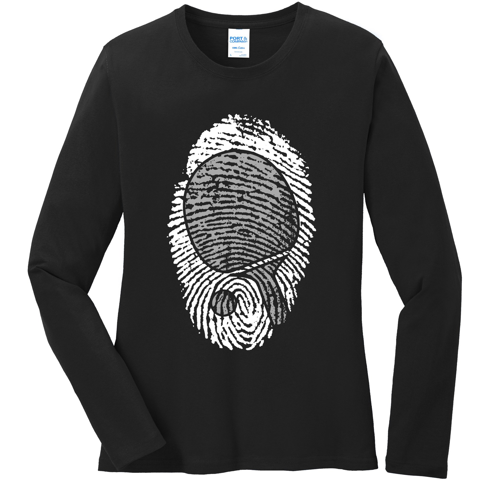 Table Tennis Fingerprint Ping Pong Table Tennis Player Ladies Long Sleeve Shirt