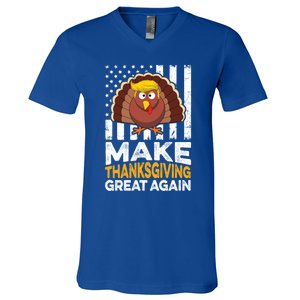 Turkey Trump Funny Gift Funny Make Thanksgiving Great Again Flag Gift V-Neck T-Shirt