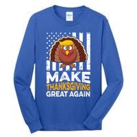 Turkey Trump Funny Gift Funny Make Thanksgiving Great Again Flag Gift Tall Long Sleeve T-Shirt