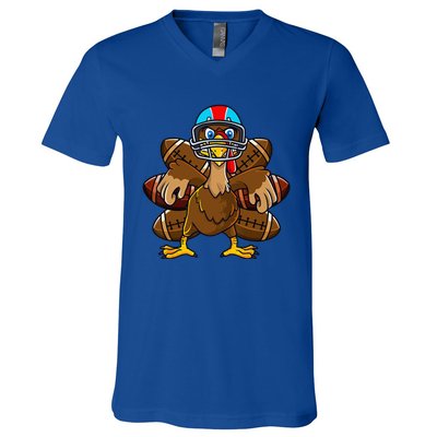 Thanksgiving Turkey Football Player Funny V-Neck T-Shirt