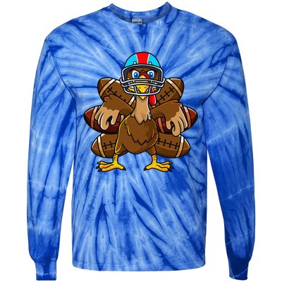 Thanksgiving Turkey Football Player Funny Tie-Dye Long Sleeve Shirt