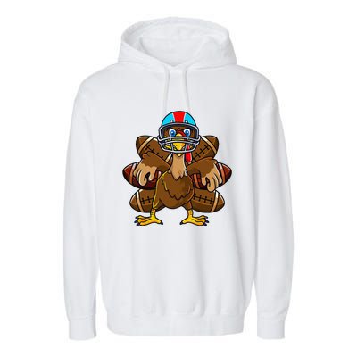 Thanksgiving Turkey Football Player Funny Garment-Dyed Fleece Hoodie