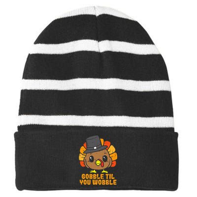 Thanksgiving Turkey Feast Celebration Striped Beanie with Solid Band