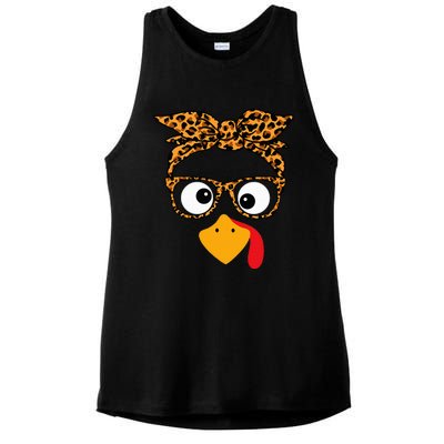 Thanksgiving Turkey Face Leopard Print Glasses Autumn Fall Ladies PosiCharge Tri-Blend Wicking Tank