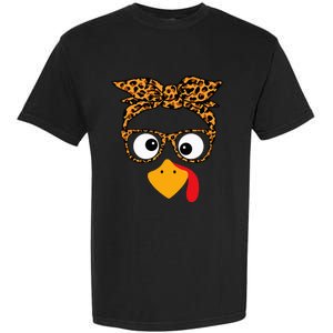 Thanksgiving Turkey Face Leopard Print Glasses Autumn Fall Garment-Dyed Heavyweight T-Shirt