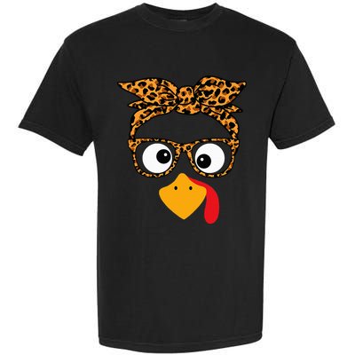 Thanksgiving Turkey Face Leopard Print Glasses Autumn Fall Garment-Dyed Heavyweight T-Shirt