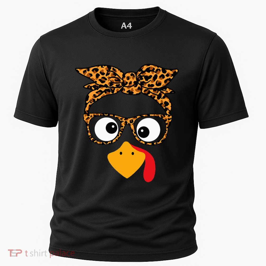 Thanksgiving Turkey Face Leopard Print Glasses Autumn Fall Performance Shirt