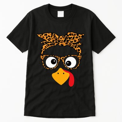 Thanksgiving Turkey Face Leopard Print Glasses Autumn Fall Tall T-Shirt