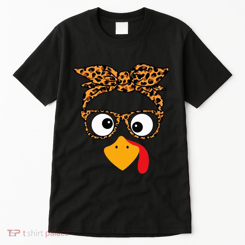Thanksgiving Turkey Face Leopard Print Glasses Autumn Fall Tall T-Shirt