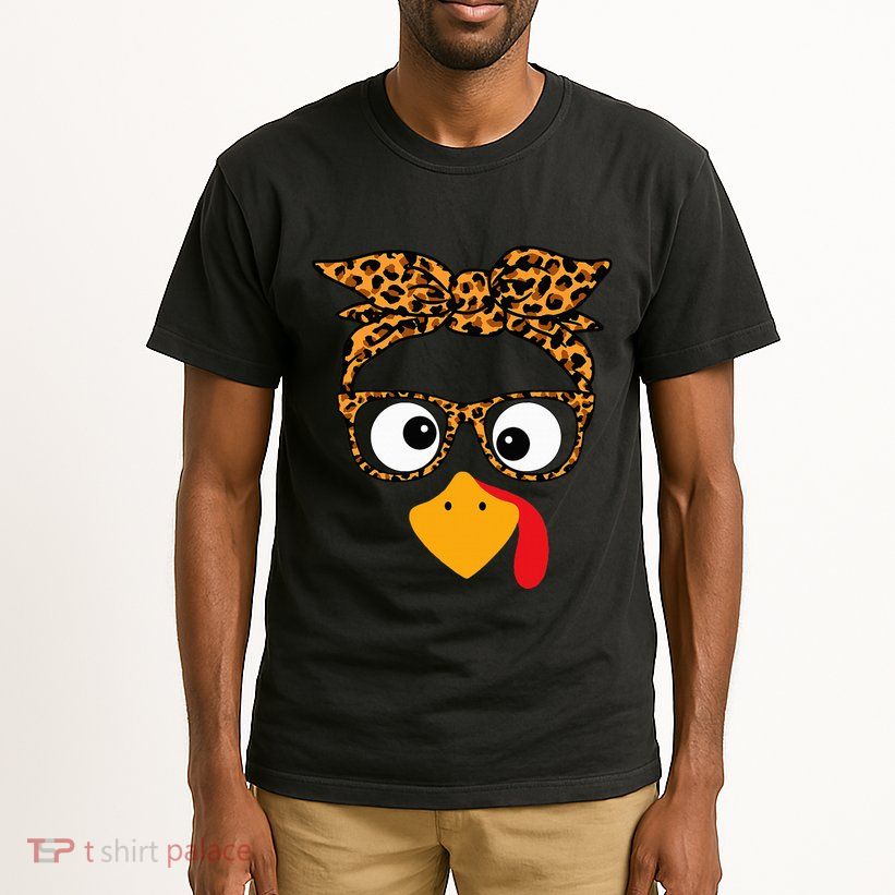 Thanksgiving Turkey Face Leopard Print Glasses Autumn Fall Tall T-Shirt