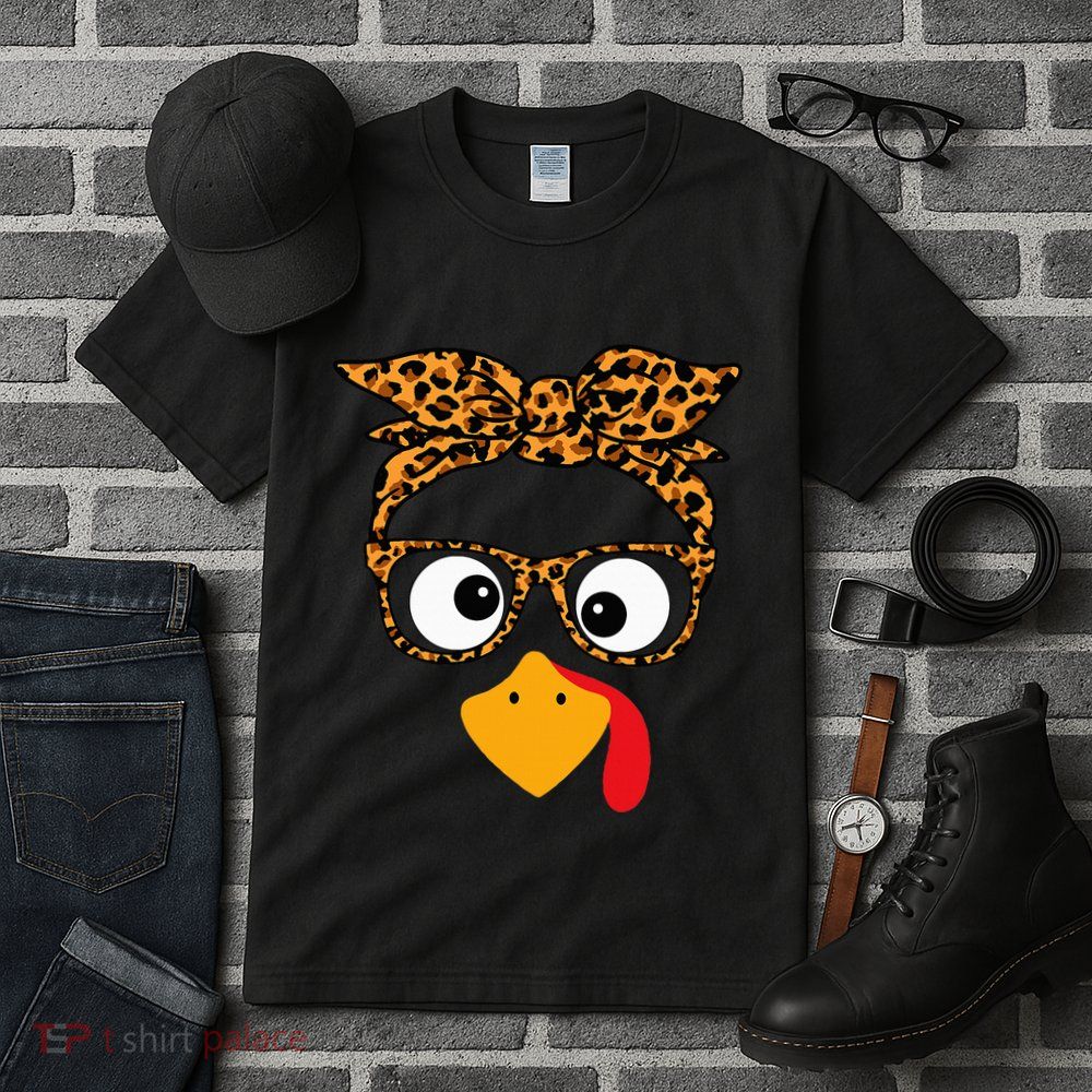 Thanksgiving Turkey Face Leopard Print Glasses Autumn Fall Tall T-Shirt