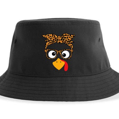 Thanksgiving Turkey Face Leopard Print Glasses Autumn Fall Sustainable Bucket Hat