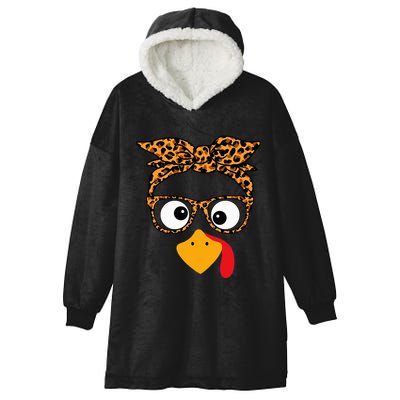 Thanksgiving Turkey Face Leopard Print Glasses Autumn Fall Hooded Wearable Blanket