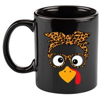 Thanksgiving Turkey Face Leopard Print Glasses Autumn Fall 11oz C Handle Ceramic Mug