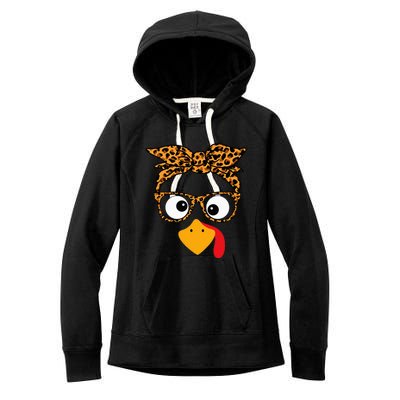 Thanksgiving Turkey Face Leopard Print Glasses Autumn Fall Women's Fleece Hoodie