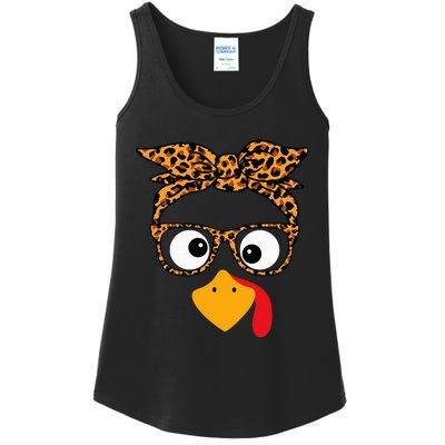 Thanksgiving Turkey Face Leopard Print Glasses Autumn Fall Ladies Essential Tank