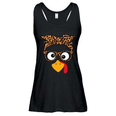 Thanksgiving Turkey Face Leopard Print Glasses Autumn Fall Ladies Essential Flowy Tank