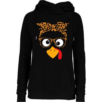 Thanksgiving Turkey Face Leopard Print Glasses Autumn Fall Womens Funnel Neck Pullover Hood