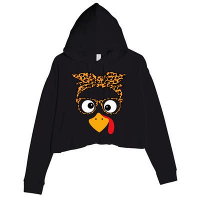 Thanksgiving Turkey Face Leopard Print Glasses Autumn Fall Crop Fleece Hoodie