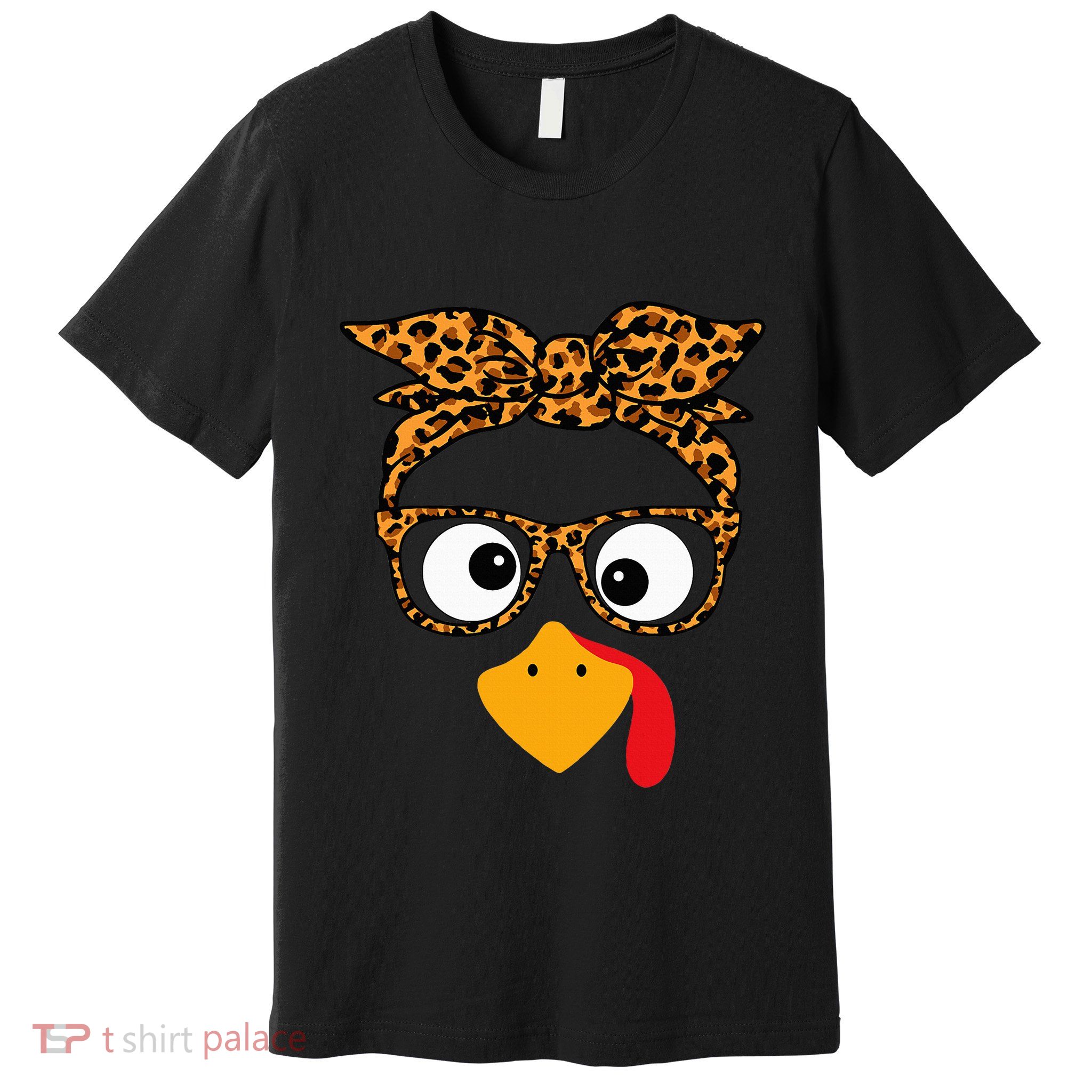 Thanksgiving Turkey Face Leopard Print Glasses Autumn Fall Premium T-Shirt