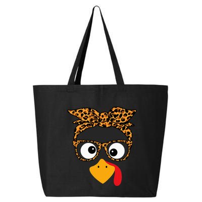 Thanksgiving Turkey Face Leopard Print Glasses Autumn Fall 25L Jumbo Tote
