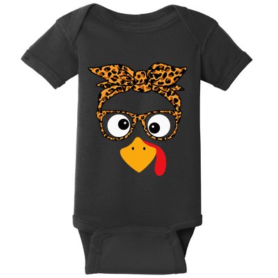 Thanksgiving Turkey Face Leopard Print Glasses Autumn Fall Baby Bodysuit