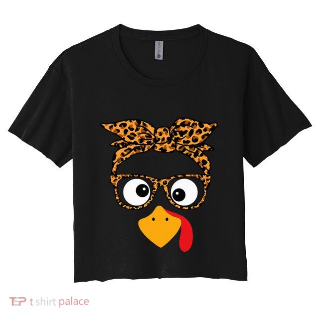 Thanksgiving Turkey Face Leopard Print Glasses Autumn Fall Crop Top