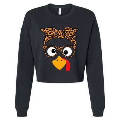 Thanksgiving Turkey Face Leopard Print Glasses Autumn Fall Cropped Pullover Crew