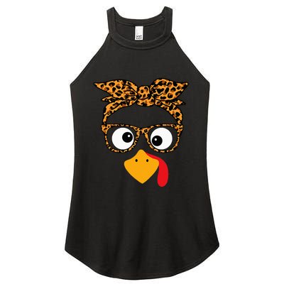 Thanksgiving Turkey Face Leopard Print Glasses Autumn Fall Women's Perfect Tri Rocker Tank
