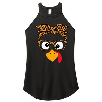 Thanksgiving Turkey Face Leopard Print Glasses Autumn Fall Women's Perfect Tri Rocker Tank