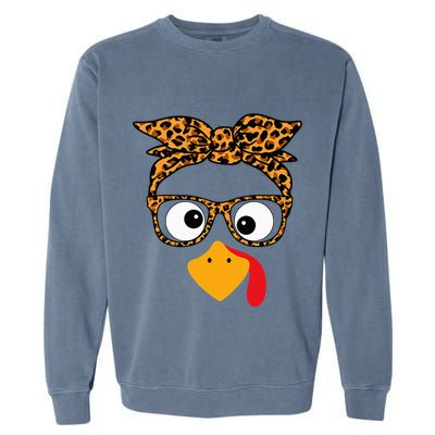 Thanksgiving Turkey Face Leopard Print Glasses Autumn Fall Garment-Dyed Sweatshirt