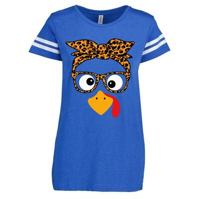 Thanksgiving Turkey Face Leopard Print Glasses Autumn Fall Enza Ladies Jersey Football T-Shirt