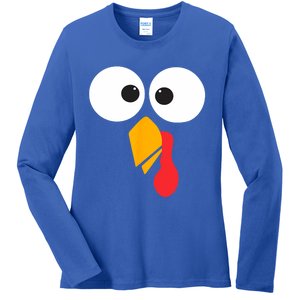 Thanksgiving Turkey Face Matching Family Costume Cute Gift Ladies Long Sleeve Shirt