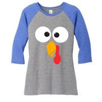 Thanksgiving Turkey Face Matching Family Costume Cute Gift Women's Tri-Blend 3/4-Sleeve Raglan Shirt