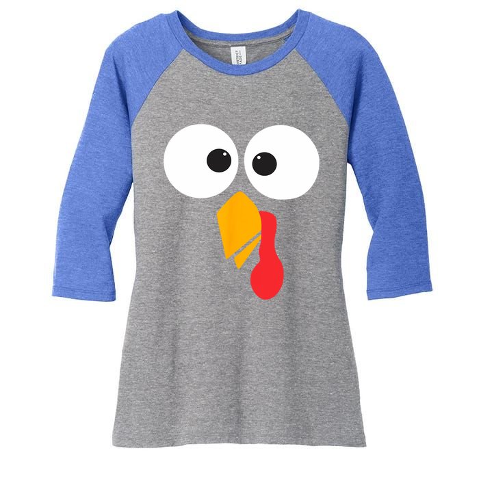 Thanksgiving Turkey Face Matching Family Costume Cute Gift Women's Tri-Blend 3/4-Sleeve Raglan Shirt