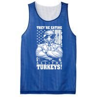 Turkey Trump Funny TheyRe Eating All The Turkeys Usa Flag Funny Gift Mesh Reversible Basketball Jersey Tank