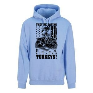 Turkey Trump Funny TheyRe Eating All The Turkeys Usa Flag Funny Gift Unisex Surf Hoodie