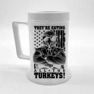 Turkey Trump Funny TheyRe Eating All The Turkeys Usa Flag Funny Gift Beer Stein