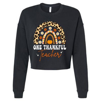 Thankful Teacher Fall Autumn Leopard Print Cropped Pullover Crew