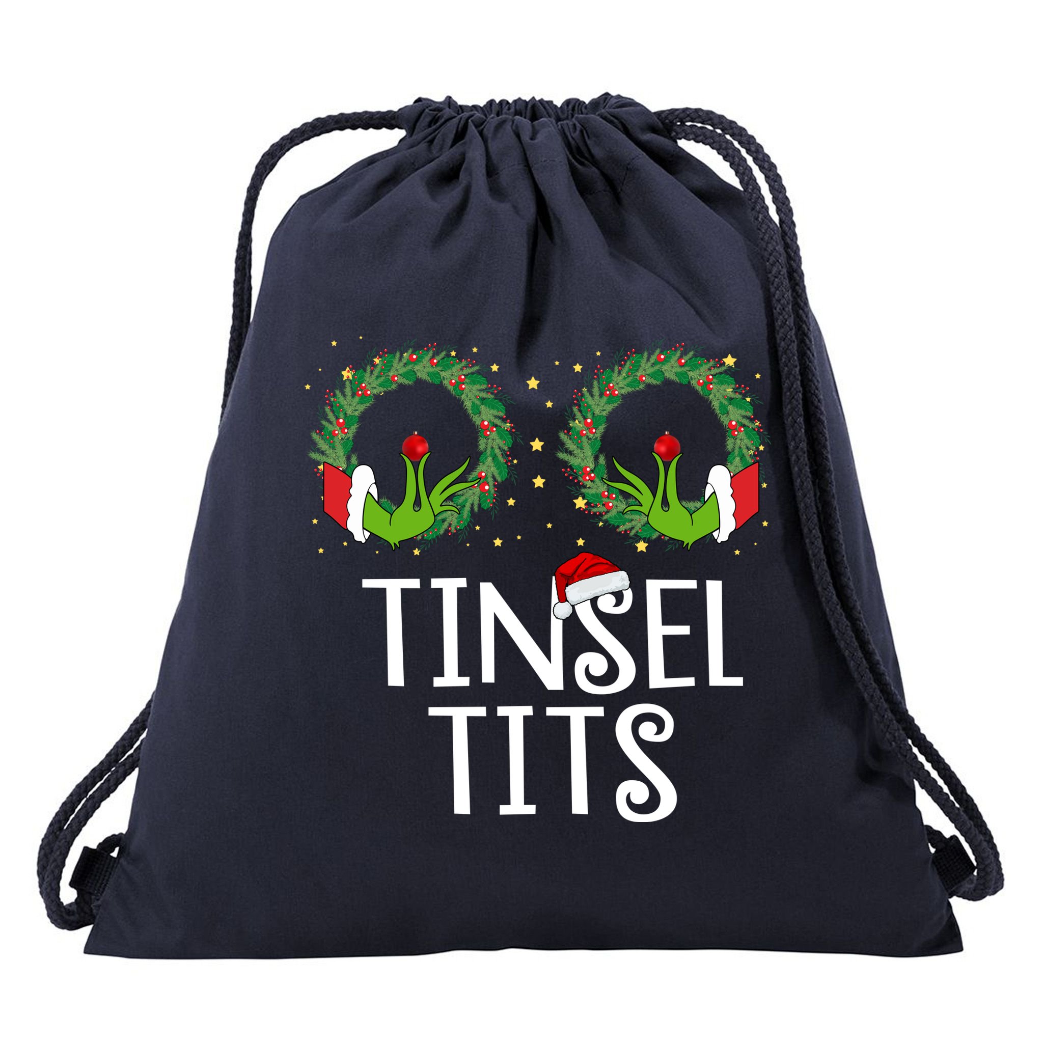 Tinsel Tits Funny Christmas Drawstring Bag