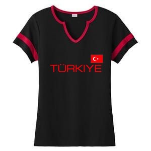 Turkiye Turkey Flag Turkish Sports Jersey Style Ladies Halftime Notch Neck Tee