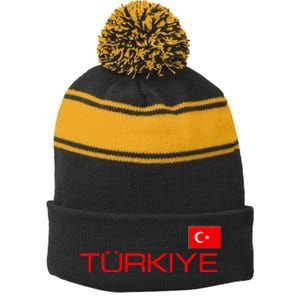 Turkiye Turkey Flag Turkish Sports Jersey Style Stripe Pom Pom Beanie