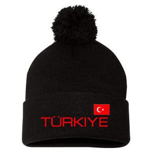 Turkiye Turkey Flag Turkish Sports Jersey Style Pom Pom 12in Knit Beanie