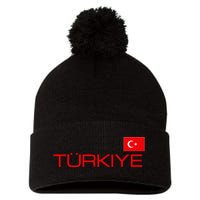 Turkiye Turkey Flag Turkish Sports Jersey Style Pom Pom 12in Knit Beanie