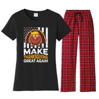 Turkey Trump Funny Make Thanksgiving Great Again Flag Sweatshirt Women's Flannel Pajama Set